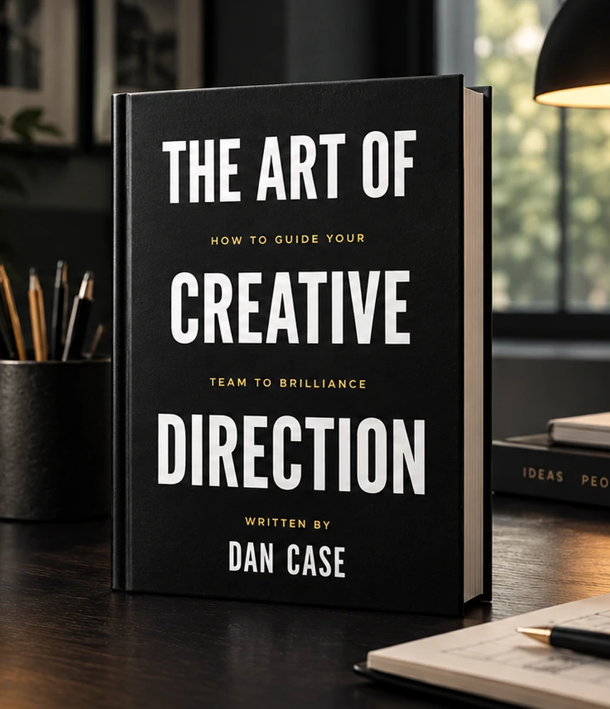 The Art of Creative Direction hardcover book in a creative studio